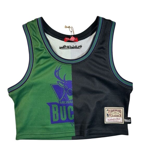 NWT Mitchell & Ness Women’s NBA Milwaukee Bucks Green/Black Crop Tank - Size XS - Picture 8 of 9